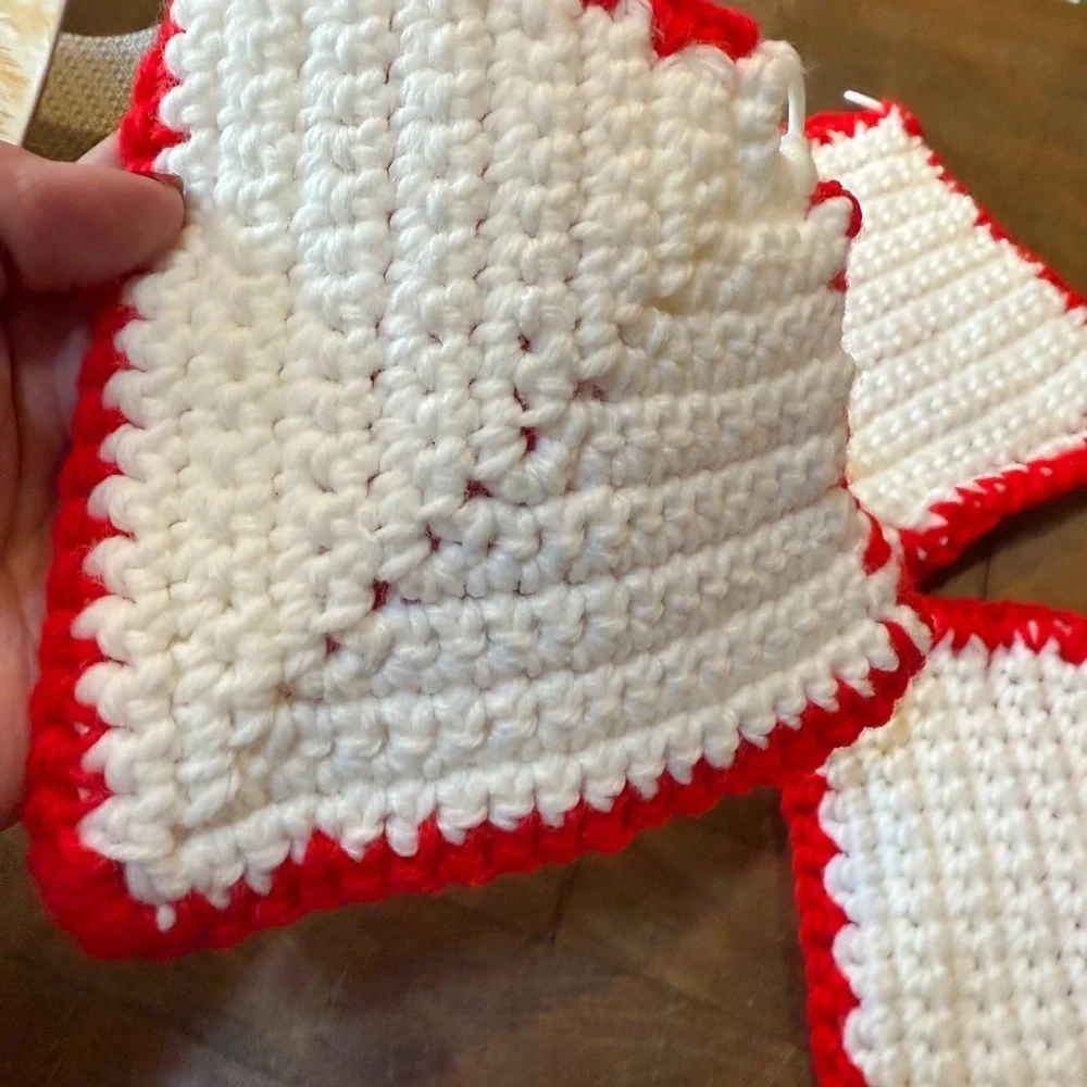 Handmade Red & White Crochet Pot Holders - Set of 3